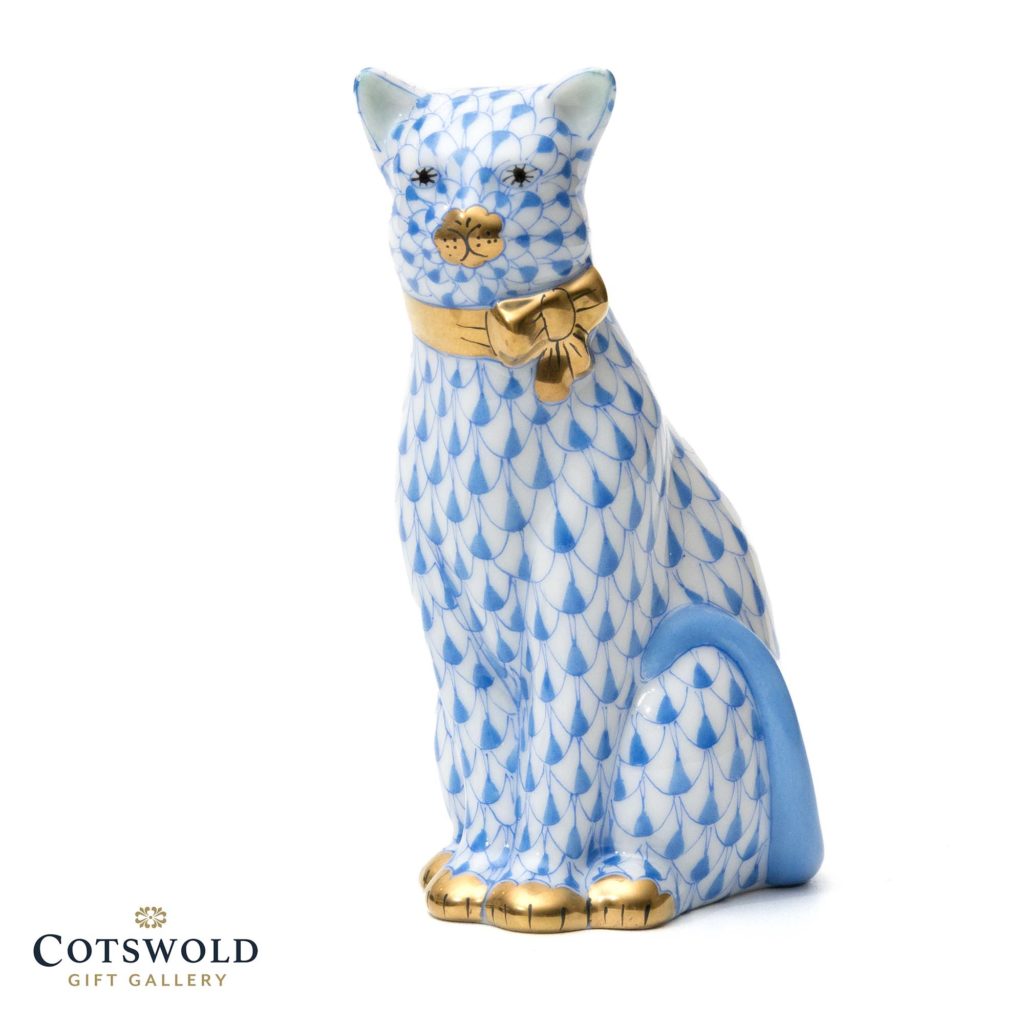 Herend Cat With Ribbon Blue 1 1024x1024