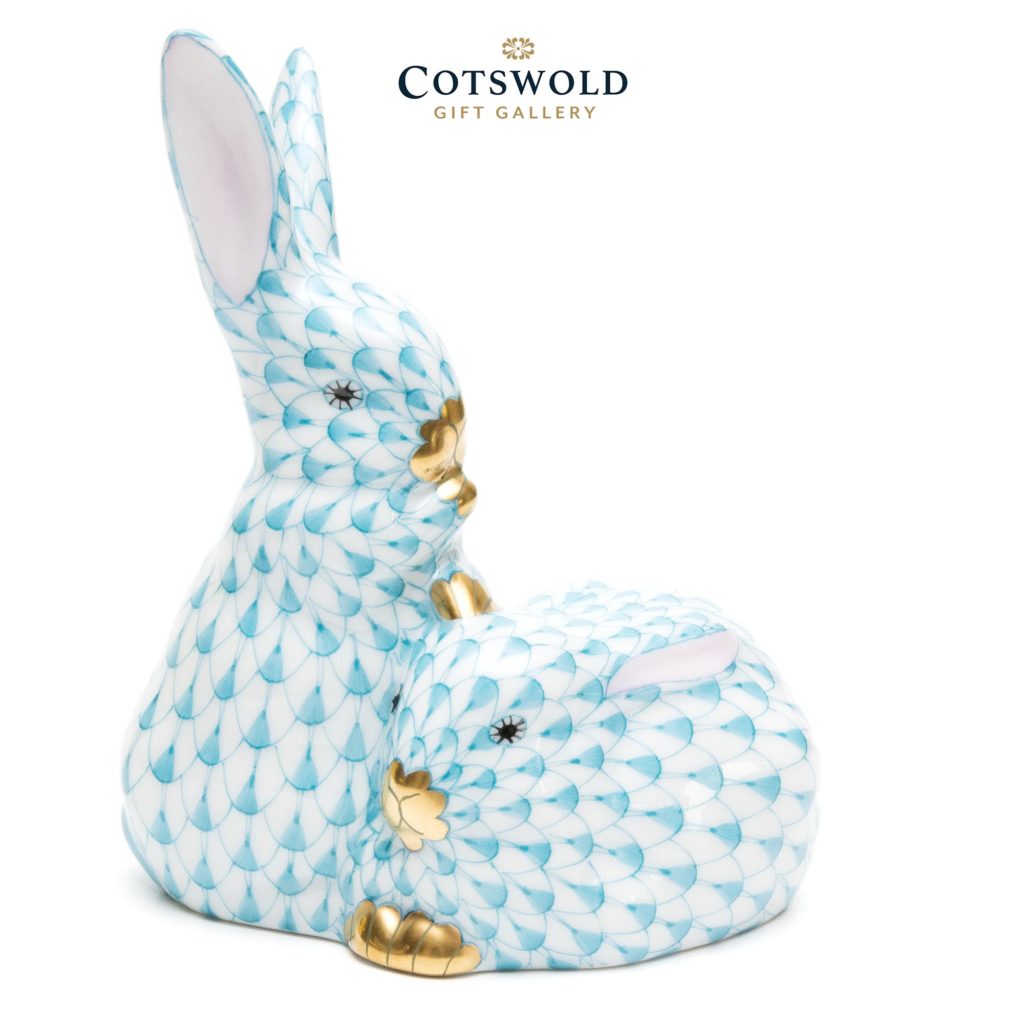 Herend Porcelain Pair Of Rabbits Turquoise 1 1024x1024