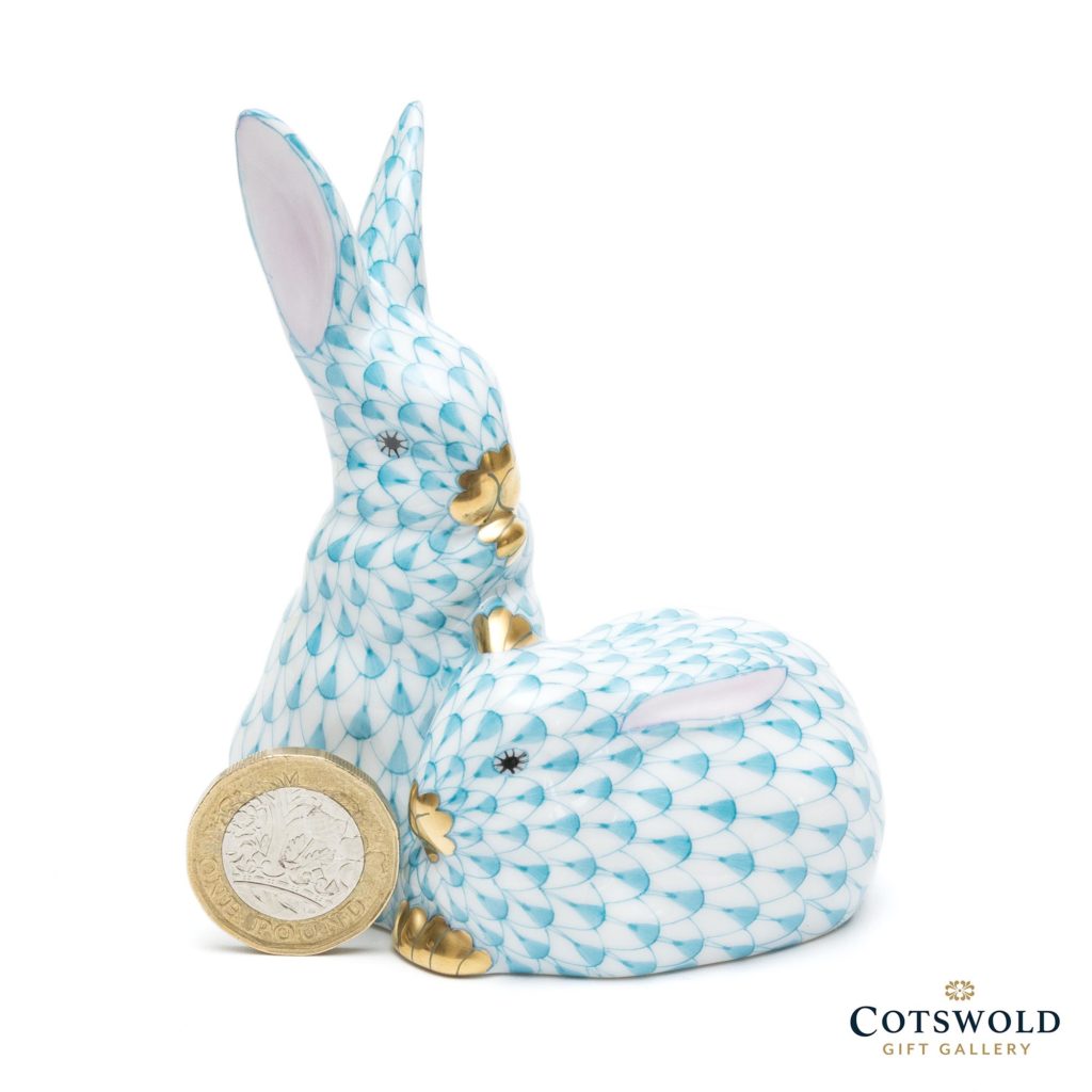 Herend Porcelain Pair Of Rabbits Turquoise 2 1024x1024
