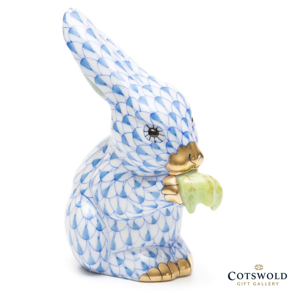 Herend Porcelain Rabbit With Carrot Leaf Blue 1 1024x1024