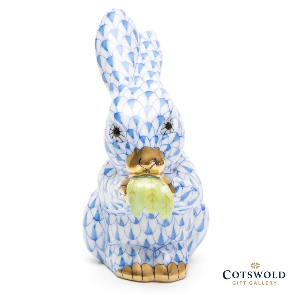 Herend Porcelain Rabbit With Carrot Leaf Blue 2 1024x1024