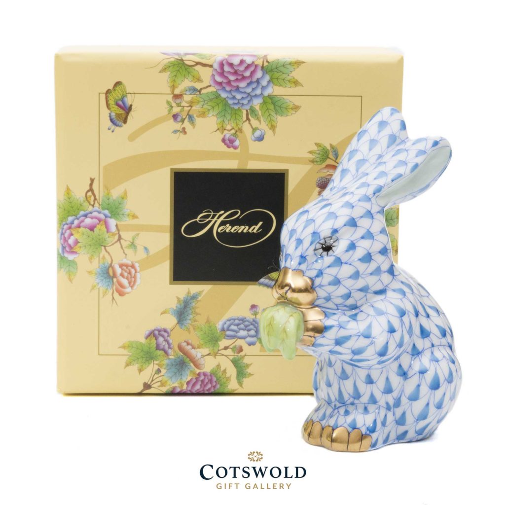 Herend Porcelain Rabbit With Carrot Leaf Blue 4 1024x1024
