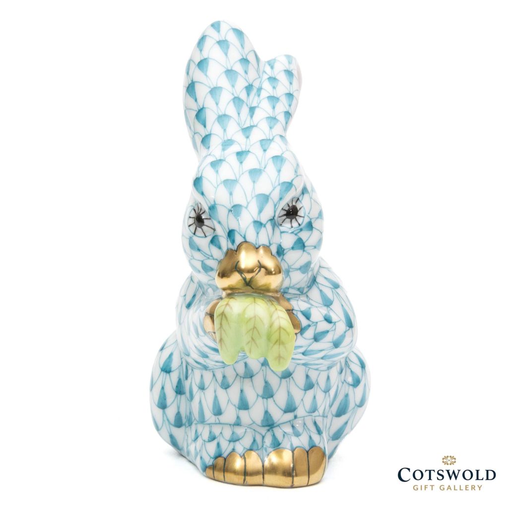 Herend Porcelain Rabbit With Carrot Leaf Turquoise 1 1024x1024