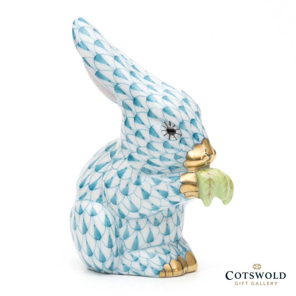 Herend Porcelain Rabbit With Carrot Leaf Turquoise 2 1024x1024