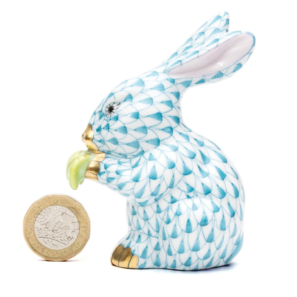 Herend Porcelain Rabbit With Carrot Leaf Turquoise 3 1024x1024