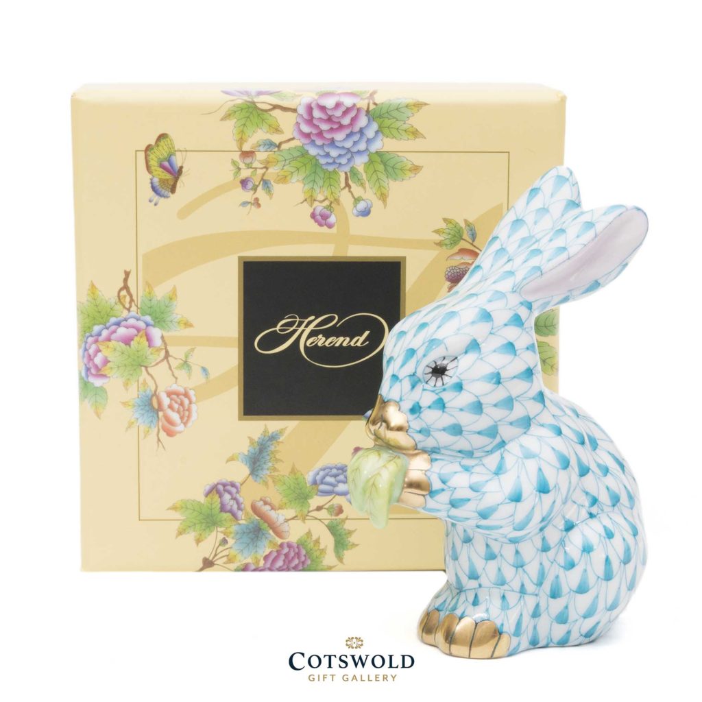 Herend Porcelain Rabbit With Carrot Leaf Turquoise 4 1024x1024