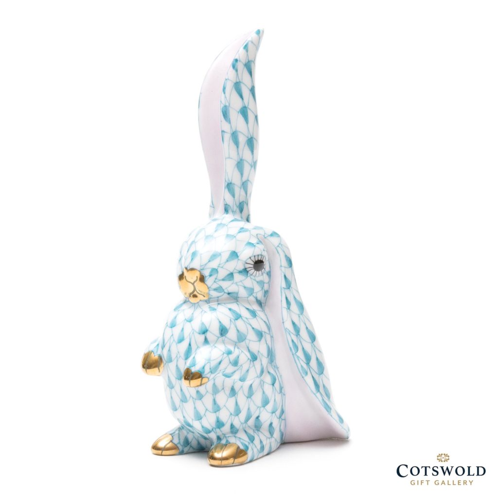 Herend Porcelain Rabbit With One Ear Up Turquoise 1 1024x1024