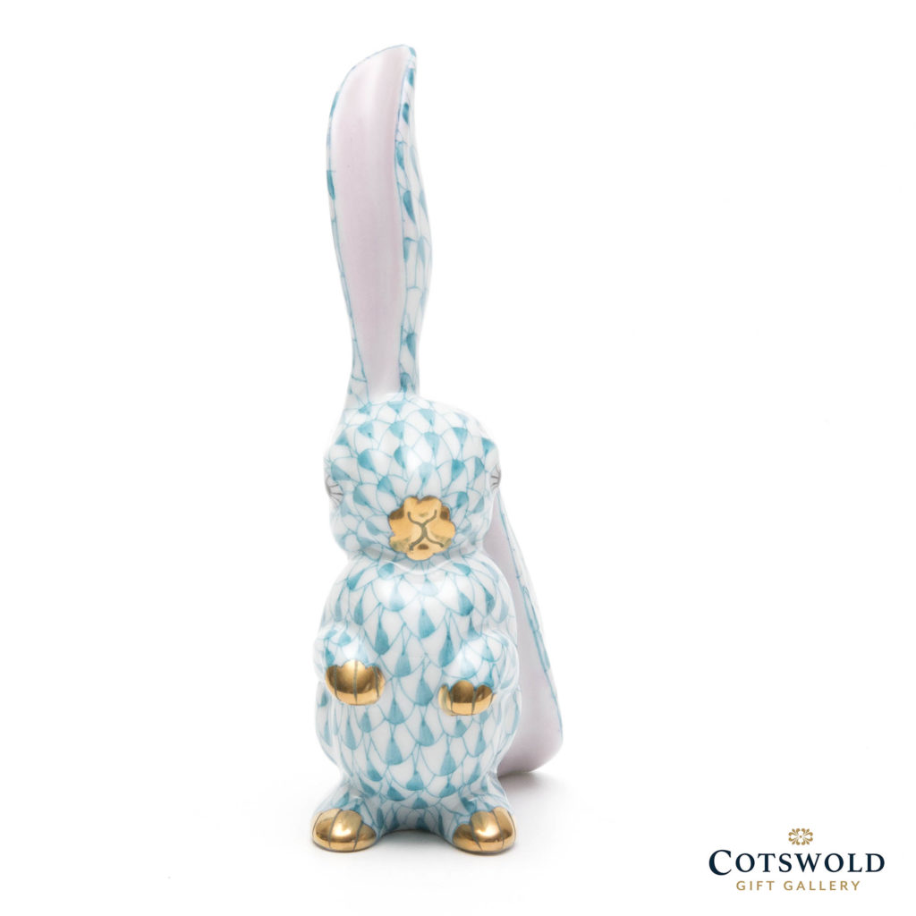 Herend Porcelain Rabbit With One Ear Up Turquoise 3 1024x1024