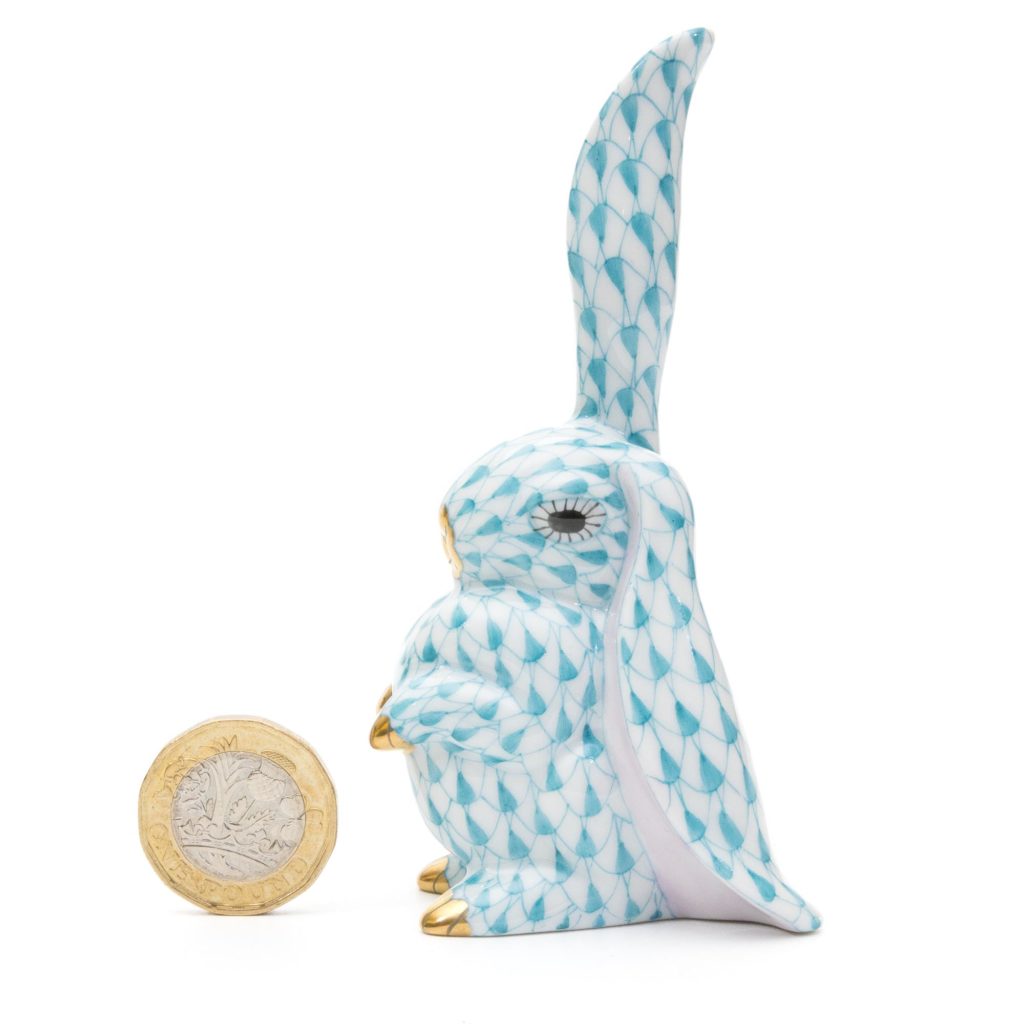 Herend Porcelain Rabbit With One Ear Up Turquoise 4 1024x1024