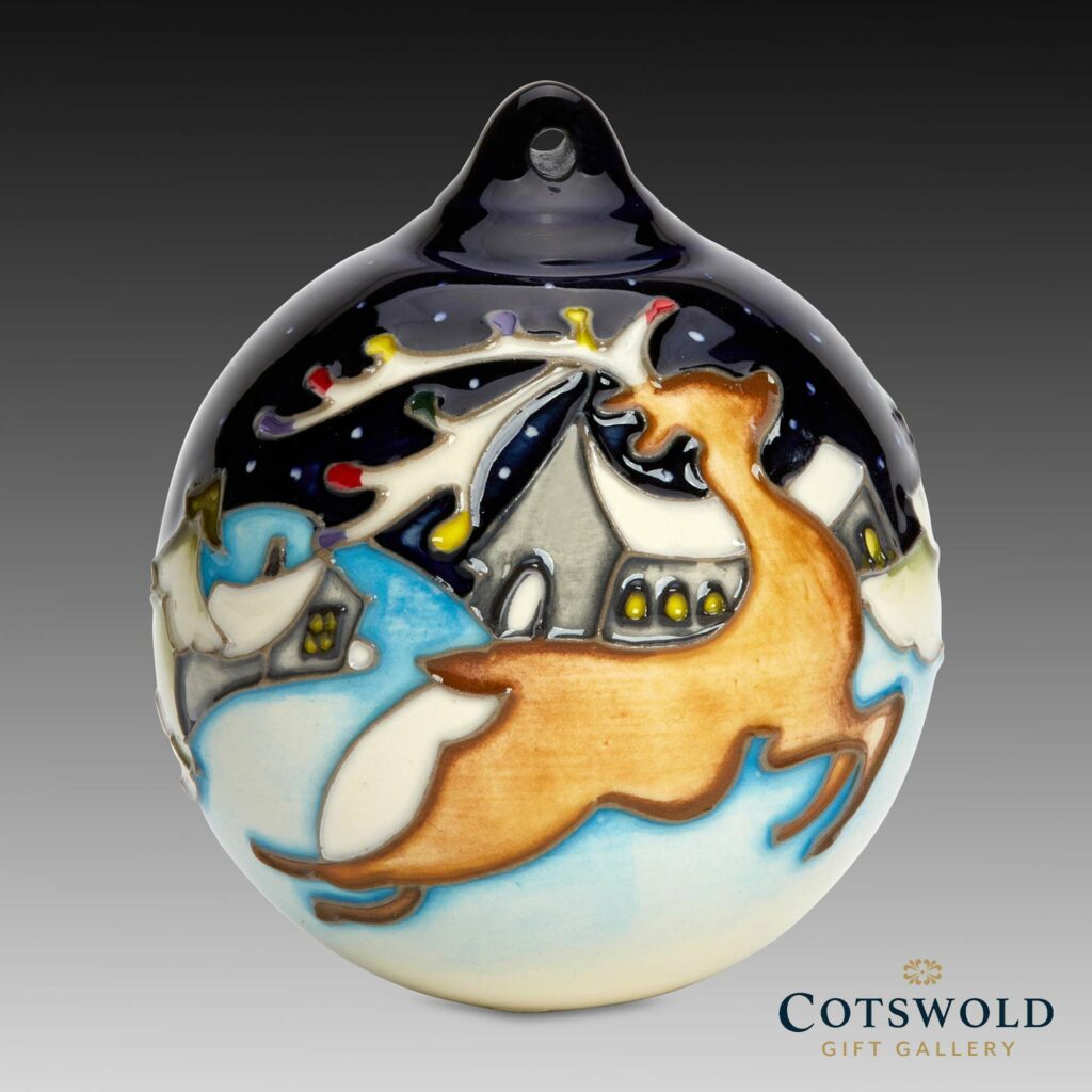 Moorcroft Pottery Christmas Bauble Reindeers Leap 1024x1024