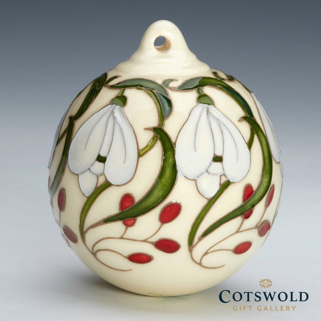 Moorcroft Pottery Christmas Bauble Snowdrop Ribbons 1024x1024