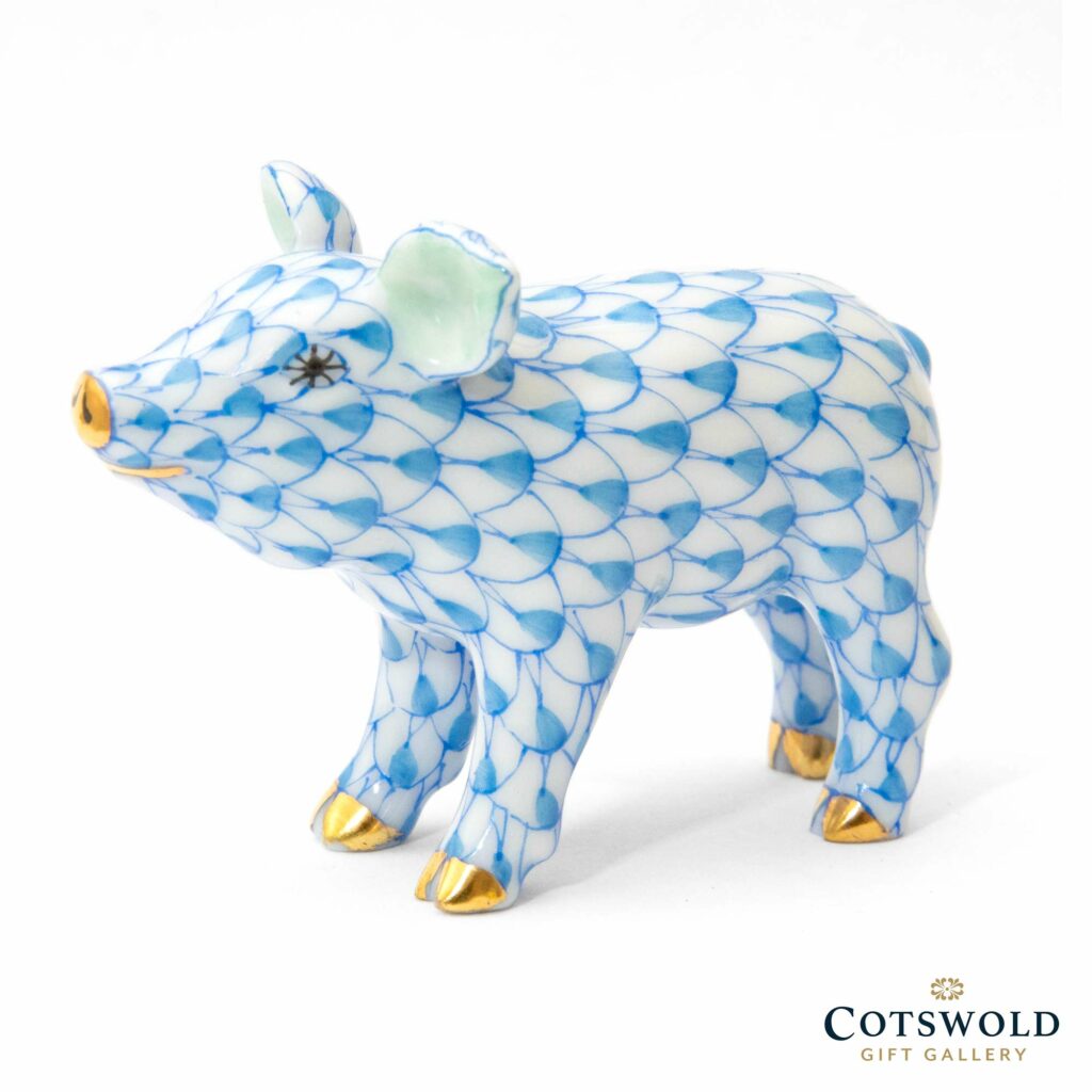 Herend Porcelain Little Pig Standing Blue 1 1024x1024