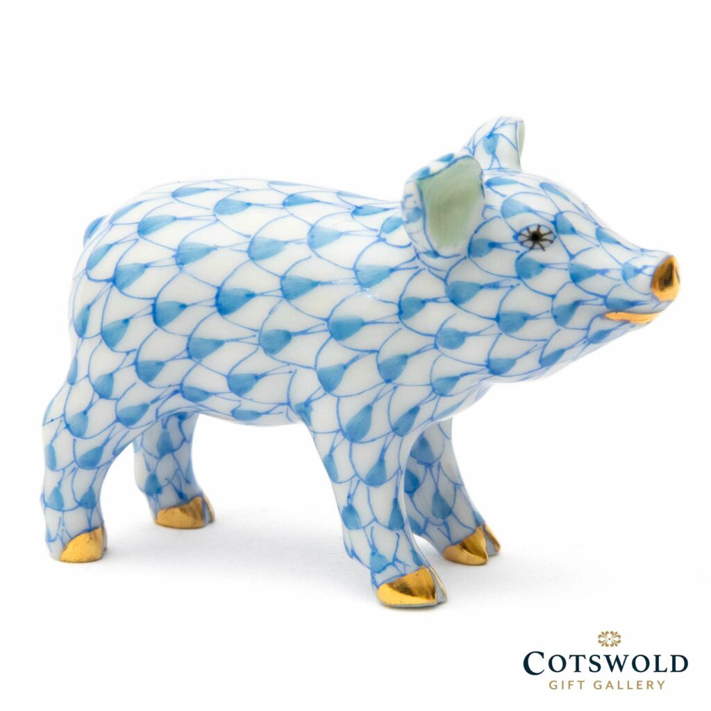 Herend Porcelain Little Pig Standing Blue 2 1024x1024