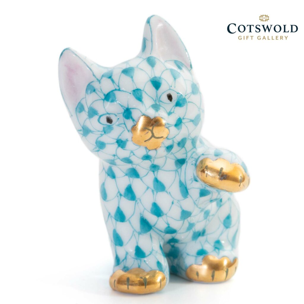 Cat Paw Up (turquoise) Herend Porcelain Cotswold Gift Gallery